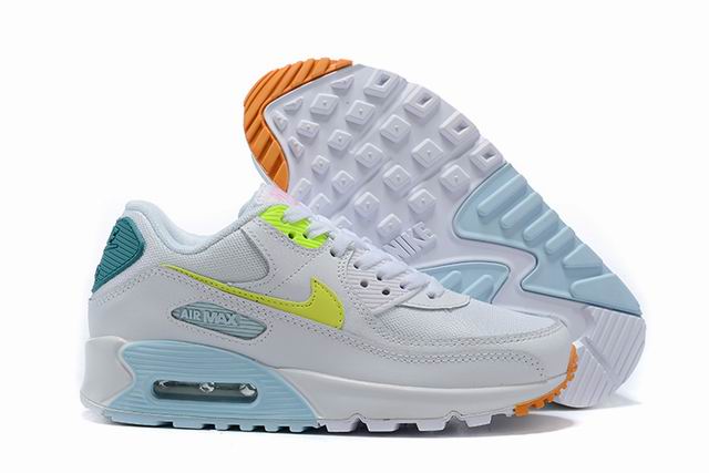 Nike Air Max 90 Women's Shoes White Blue Green Cheap-24 - Click Image to Close